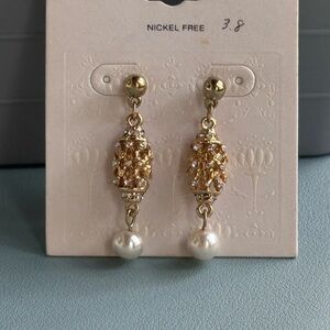 Elegant Gold and Pearl Drop Earrings 1.75 inch